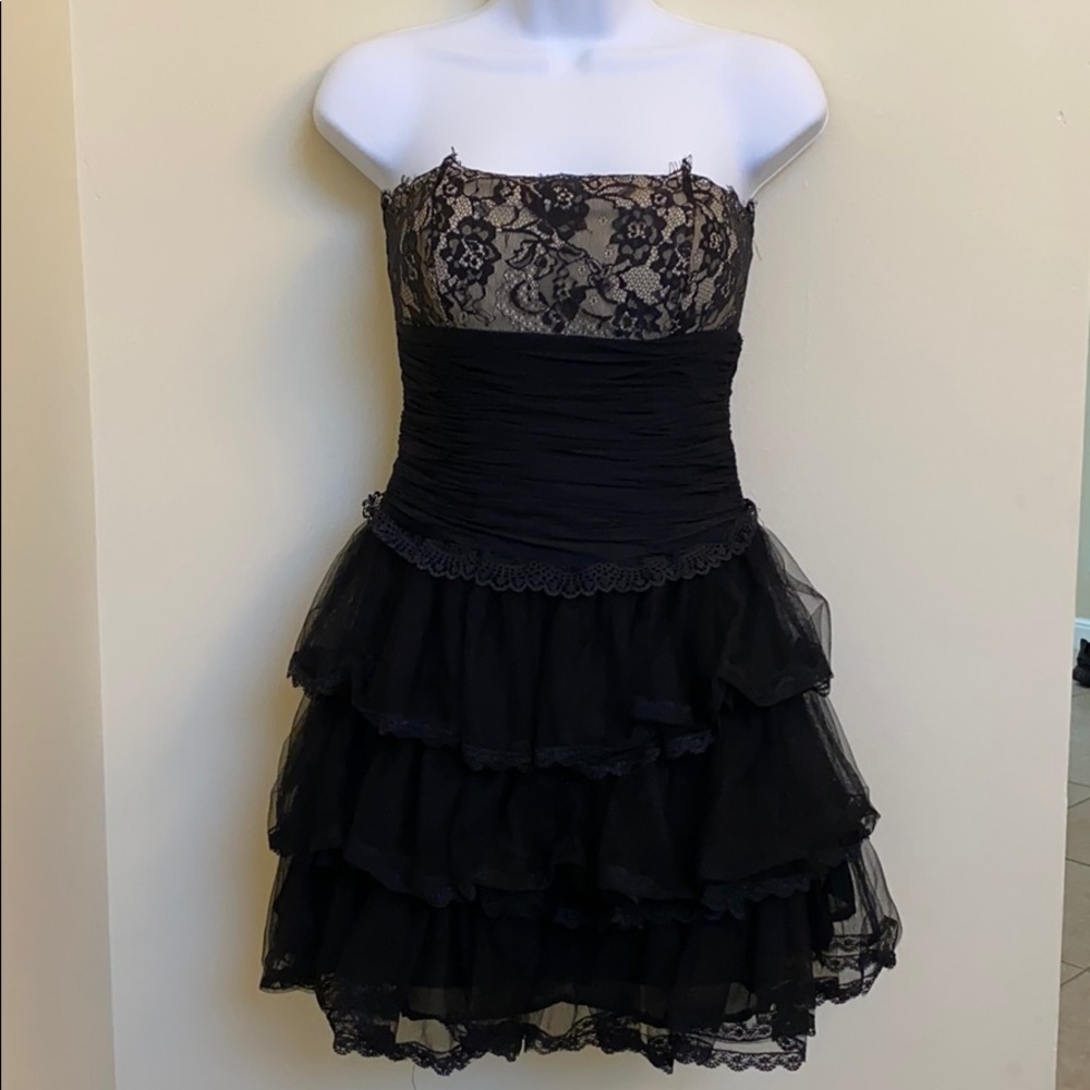Black Lace Corset Strapless Cocktail Dress